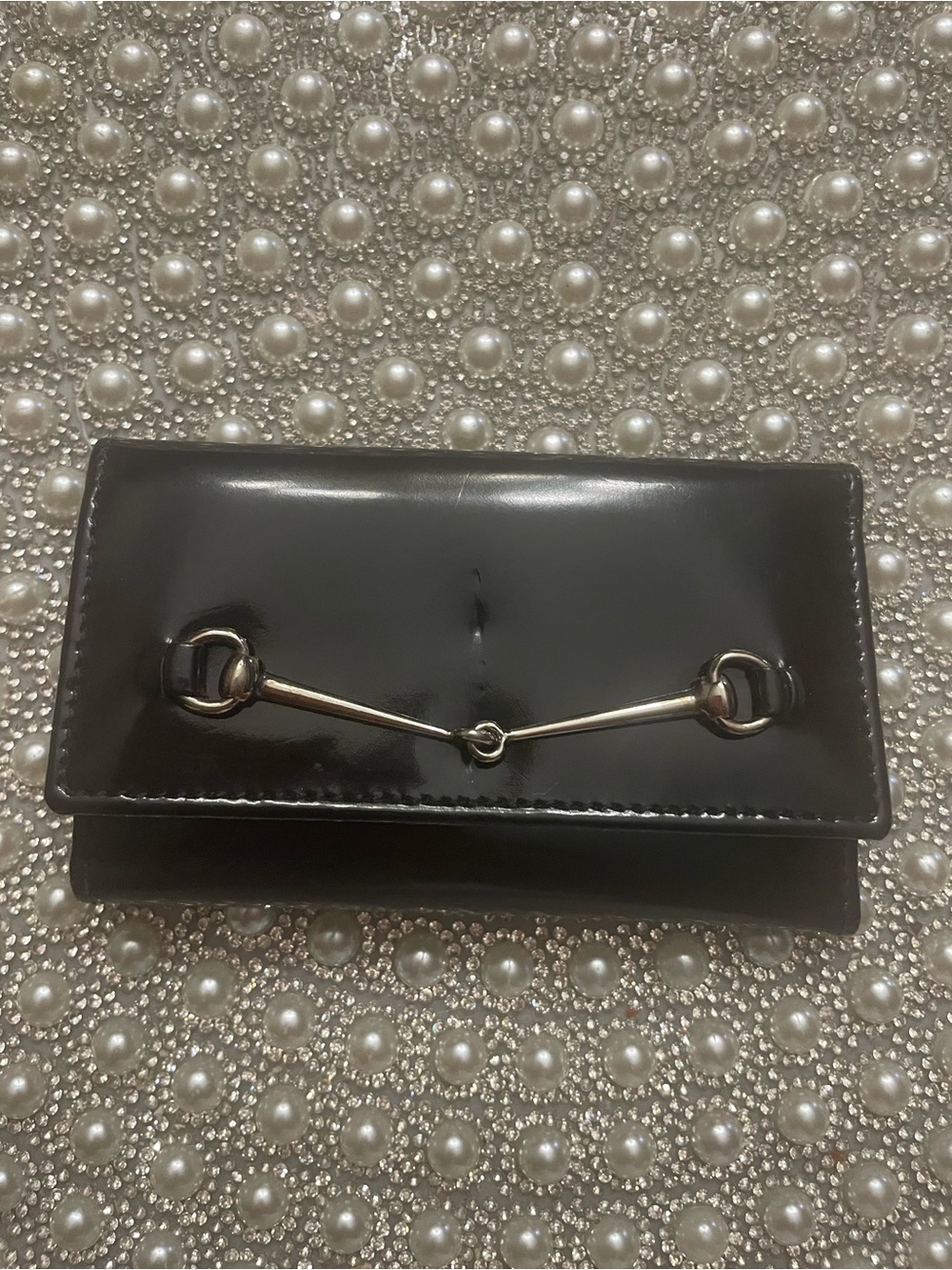 Gucci Black Patent Leather Horsebit Clutch